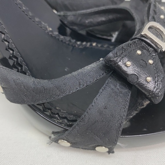 Dior Sz 37 Black Logo High Heel Sandals Bow Studs - Picture 8 of 16